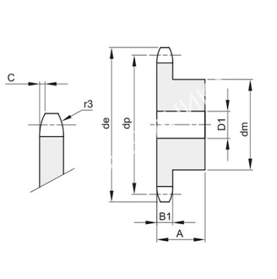 Звездочка 10B-1, шаг 15,875х9,65 мм (5/8х3/8), Z=14 из нержавеющей стали со ступицей - Евромеханика