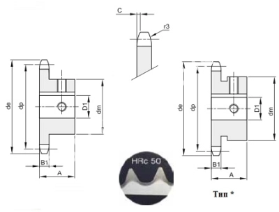 Звездочка с готовым отверстием 12B-1, Z=18, D1=40 мм, с закалкой зубьев - Евромеханика