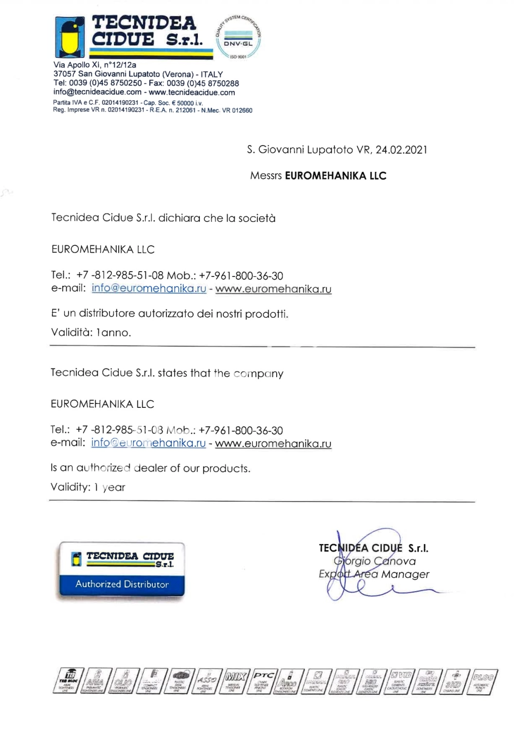 TECNIDEA CIDUE Srl в России