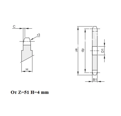 Звездочка 08B-1, шаг 12,7х7,75 мм (1/2х5/16), Z=14 без ступицы - Евромеханика